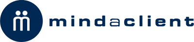 MindaClient CRM software brand text logo in dark blue