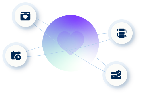 MindaClient CRM network connectivity feature icon card in blue