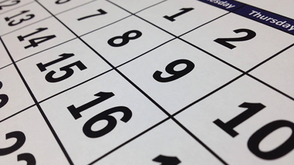 Close-up of calendar page representing scheduling and appointment management