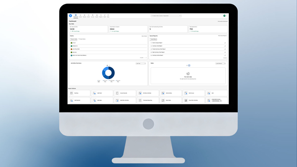 MindaClient CRM client profile management interface screenshot