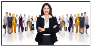 Confident professional businesswoman in black suit