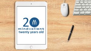 MindaClient twenty years anniversary celebration on tablet screen