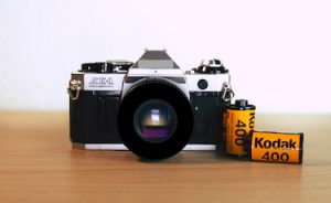 Vintage film camera and photography equipment