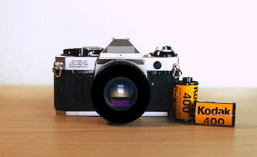 Vintage film camera and photography equipment
